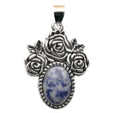Silver Rose Flower Oval Gemstone Pendant for Making Jewelry#SP1503S-10X14mm Stone Cab Pendant Jewelry