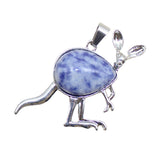 Silver Kangaroo Gemstone Pendant Keychain #KC1765 Animal Crsytal Key Chain