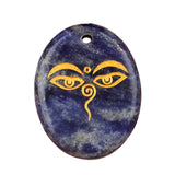 35x45mm Oval Natural Gemstone Pendant, Engraved Buddha's Contemplative Eye, Polished Crystal Disc Charm for Spiritual Jewelry, Necklace Making