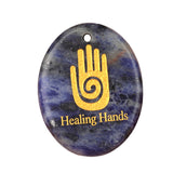 35x45mm Oval Natural Gemstone Pendant, Engraved " Hand", Polished Crystal Disc Charm for Spiritual Jewelry, Necklace Making