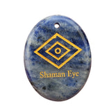 35x45mm Oval Natural Gemstone Pendant, Engraved "The Shaman's Eye", Polished Crystal Disc Charm for Spiritual Jewelry, Necklace Making