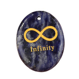 35x45mm Oval Natural Gemstone Pendant, Engraved "Infinity Symbol (∞) ", Polished Crystal Disc Charm for Spiritual Jewelry, Necklace Making