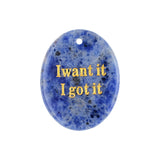 Oval Gemstone Pendants, Engraved "I Want It I Got It" Inspirational Quote, Natural Stone Charm Pendants for DIY Jewelry Making, Necklace Bracelet Crafts, 35x45mm