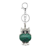 Silver Owl Gemstone Pendant Charms Keychain #KC1760 Bird Animal Key Chain