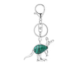 Silver Kangaroo Gemstone Pendant Keychain #KC1765 Animal Crsytal Key Chain