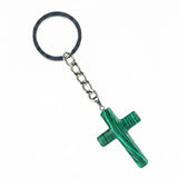 Handmade Natural Gemstone Cross Pendant Keychain, Carved Christian Cross Key Accessories for Women Men, Religious Gift, Jewelry Key Chain 27x40mm