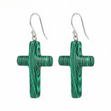 Natural Gemstone Cross Drop Earrings for Women – 27x40mm Tumbled Stone Pendant Earrings with Silver Hook, Religious Jewelry for Faith, Fashion & Daily Wear – Multiple Colors Available