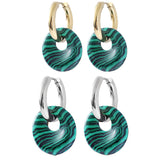 Natural 18MM Healing Gemstone Coin Pendant Drop Earrings for Women Stone Gold Dangle Ear Jewelry
