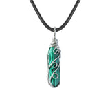 Handmade Wire Wrapped Hexagonal Point Gemstone Pendant Necklace #SN1753-45CM Cord