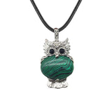 Vintage Silver Owl Gemstone Pendant Necklace #SN1760