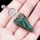 Chips Gemstone Tree of Life Resin Pendulum Wtih 7 Chakra Stone Chain hexagonal pyramid Pendant