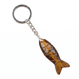 Hand Craved Gemstone Fish Keychain 15X40MM Animal Pendant Keyring