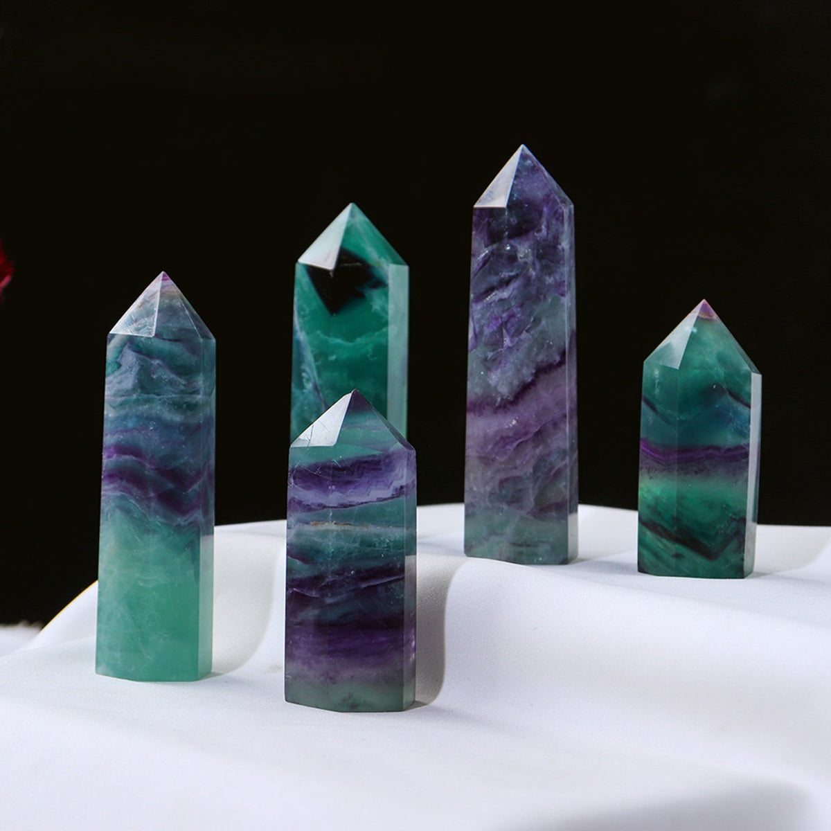 Rainbow Fluorite Hexagonal Pillar Ornament Tower for Home & Office Decoration