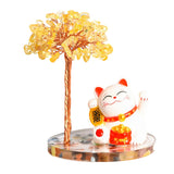 Maneki-neko Lucky Cat Crystal Tree | Feng Shui Fortune Ornament for Home Office Good Luck & Prosperity