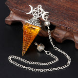 Triple Moon Pentacle Orgone Pendulum Pendant Resin Crystal Dowsing Charm Chain for Wicca & Spiritual Jewelry