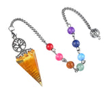 Chips Gemstone Tree of Life Resin Pendulum Wtih 7 Chakra Stone Chain hexagonal pyramid Pendant
