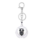 Silver Owl Gemstone Pendant Charms Keychain #KC1759 Crescent Frame Cute Bird Animal Healing Crystal Jewelry for Women