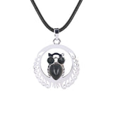Silver Owl Gemstone Pendant Necklace #SN1759 Crescent Frame Cute Bird Animal Jewelry