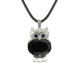 Vintage Silver Owl Gemstone Pendant Necklace #SN1760