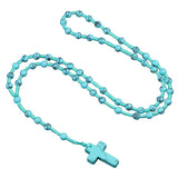 Natural Stone Cross Necklace Handmade 6mm Bead Rosary Jewelry Adjustable Spiritual Meditation Prayer Beads for Men Women Gifts SN2031