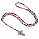 Natural Stone Cross Necklace Handmade 6mm Bead Rosary Jewelry Adjustable Spiritual Meditation Prayer Beads for Men Women Gifts SN2031
