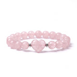 Natural Crystal Beaded Bracelet with 16mm Center Stone Heart - 8mm Round Beads #SB3133
