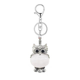 Silver Owl Gemstone Pendant Charms Keychain #KC1760 Bird Animal Key Chain