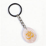Oval Gemstone Disc Keychain– Carved with Custom Words & Symbol -"3D & OM"