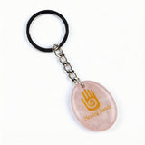 Oval Gemstone Disc Keychain– Carved with Custom Words & Symbol -"Hand"