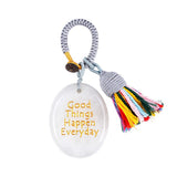 Good Things Happen Everyday Natural Crystal Keychain - Positive Affirmation Palm Stone with Tassel, Multi-Stone Options for Bag/Car Decor #KC1964