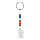 Gemstone Snal Pendant Keychain Hand Carved 25MM Animal Keyring 7 Chakra Beads Chain Accessories for Bag #KC2302S-A4