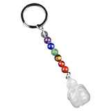 1 Inch Handmade Carved Tortoise Gemstone Pendant Keychain 7 Chakra Beads Chain #KC2312S-A4