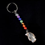 1 Inch Hand-Carved Penguin Gemstone Pendant Keychain 7 Chakra Beads Chain #KC2313S-A4