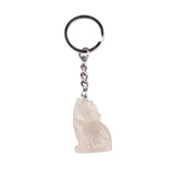 1.0Inch Hand Carved Gemstone Wolf Pendant Keychain #KC2314SS-A1