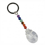 1.0 Inch Hand Carved Beetle Gemstone Pendant Keychain 7 Chakra Beads Chain  #KC2315S-A4
