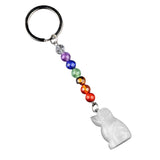 1.0 Inch Hand Carved Dog Gemstone Pendant Keychain 7 Chakra Beads Chain #KC2316S-A4