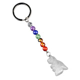 1.0Inch Handmade Craved Dinosaur Gemstone Pendant Keychain 7 Chakra Beads Chain #KC2318S-A4