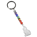 1.0Inch Handmade Craved Cat Gemstone Pendant Keychain 7 Chakra Beads Chain #KC2319S-A4