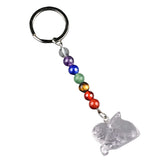 1.0Inch Handmade Craved Rabbit Animal Gemstone Pendant Keychain 7 Chakra Beads Chain #KC2320S-A4