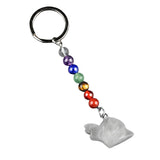 1.0 Inch Hand Carved Snail Gemstone Figurine Pendant Keychain 7 Chakra Beads Chain #KC2323S-A4