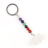 Gemstone Bear Pendant Keychain Hand Carved 25MM Animal Keyring 7 Chakra Beads Chain Accessories for Bag #KC2324S-A4