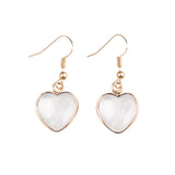 Natural Heart Gemstone Dangle Earrings - 15mm Polished Crystal Healing Pendant Charms, Dainty Gold Drop Earrings for Women & Girls