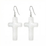 Natural Gemstone Cross Drop Earrings for Women – 27x40mm Tumbled Stone Pendant Earrings with Silver Hook, Religious Jewelry for Faith, Fashion & Daily Wear – Multiple Colors Available