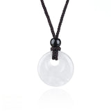 20MM Natural Gemstone Coin Pendant Necklace with Adjustable Rope Chain