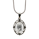 Silver Oval Gemstone Pendant Neckklace with Snake Chain #SN1502S