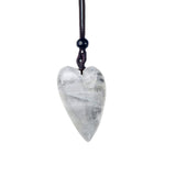 Long Heart Gemstone Pendant Necklace for Women Men Adjustable Black Rope