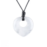 40mm Natural Gemstone Heart Pendant Necklace - Adjustable Black Rope, Healing Crystal Jewelry for Women & Men