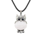 Vintage Silver Owl Gemstone Pendant Necklace #SN1760