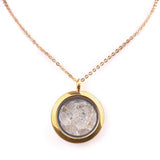 Round Gold Gawu Box Pendant with Chip Stone Stainless Steel Floating Locket Crystal Specimen Keepe Custom for Keepsakes & Healing Stones