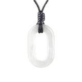 Hand-Polished Hollow O-Shape Gemstone Pendant, 25×40mm Adjustable Rope Necklace, Unique Natural Crystal Daily Wear Jewelry